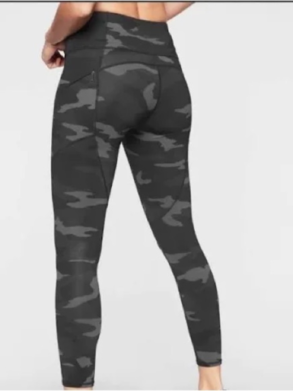 Athleta Camo Contender 7/8 High Rise Pocket Leggings Gray Green SP Small Petite